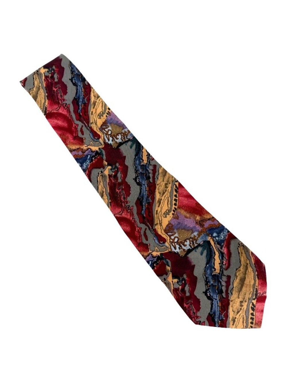 J. Garcia Mens Abstract Silk Tie Red & Multicolor Made In USA Necktie